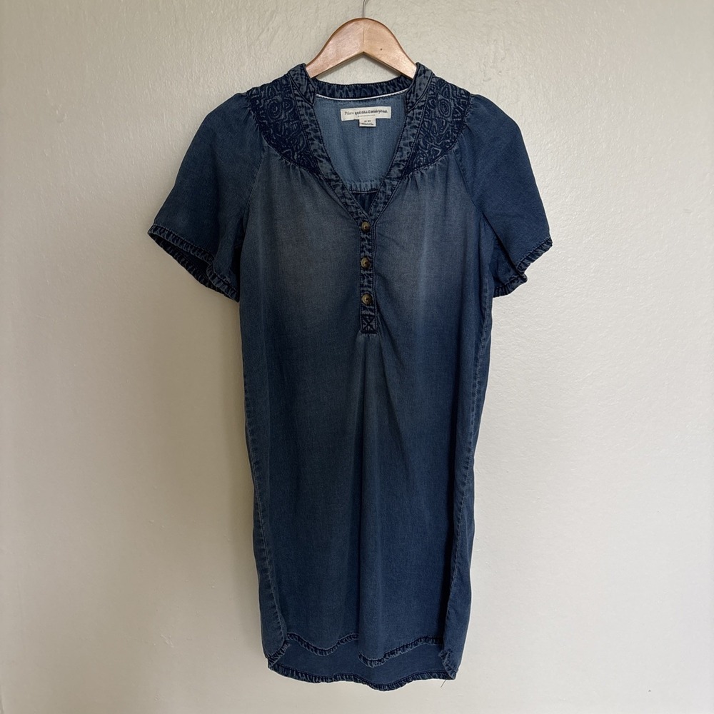 Anthropologie‎ Pilcro Chambray Tunic Dress XS Embroidered Tencel Denim Western
